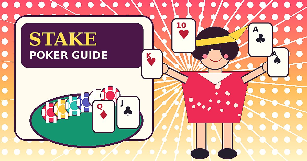 Яркая ретро иллюстрация Stake Poker в стиле пин-ап с картами и фишками